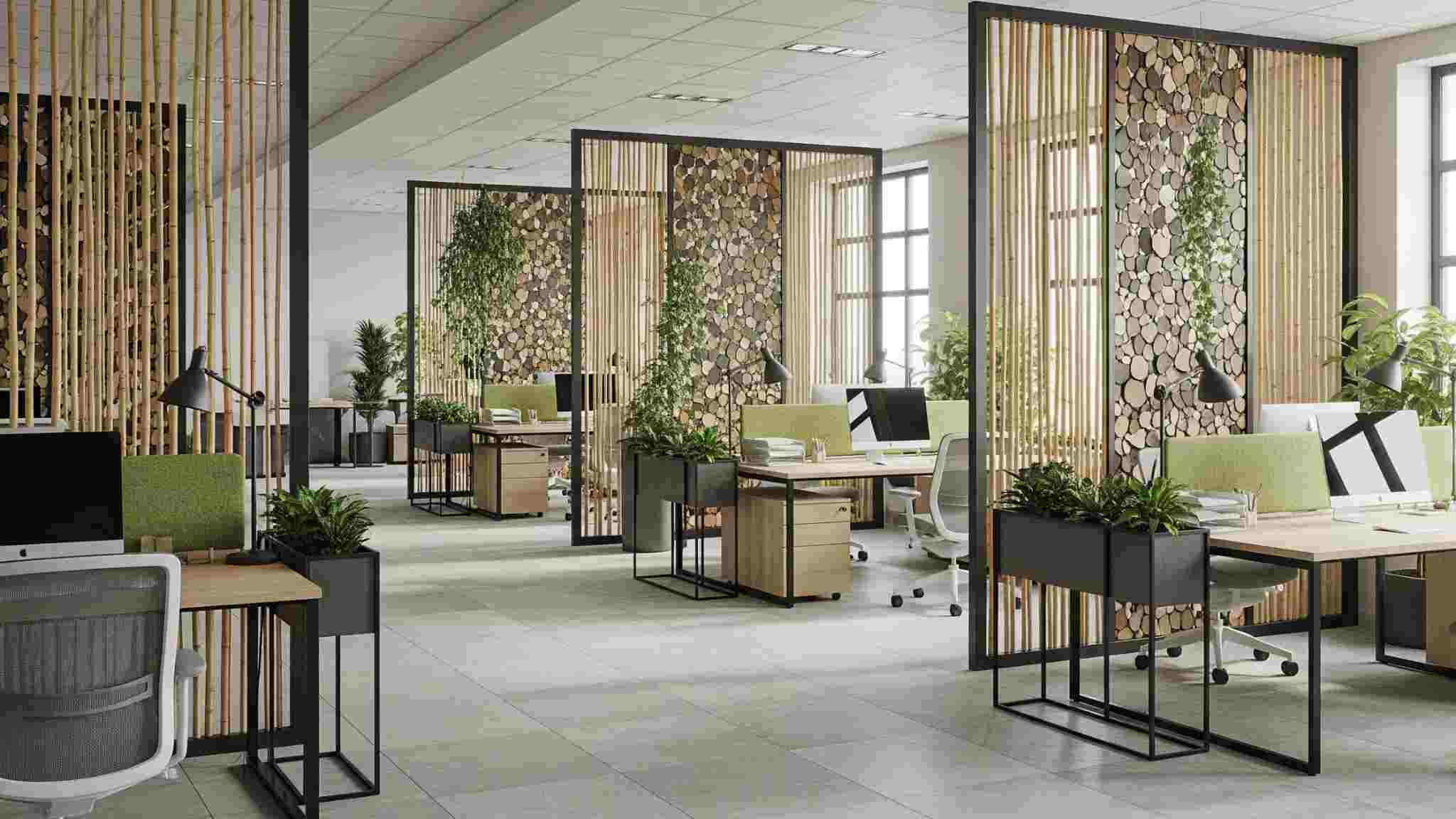 Office partitioning with tiled floor finish